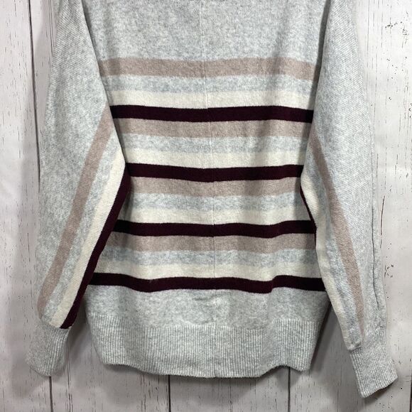LOFT Gray Striped Crewneck Sweater Size S Cozy Minimalist Fall Knit Neutral - Picture 10 of 14